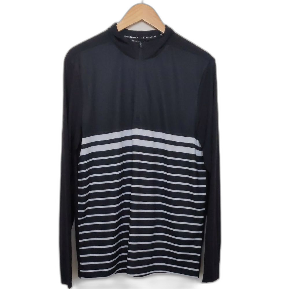 NEW Men's Levelwear Athletic Black w/White Striped Long Sleeve Zip Golf Shirt M